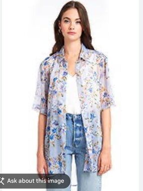 Amanda Uprichard Sheer Periwinkle Floral Button Down Shirt Size Small